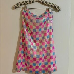 Show Me Your MuMu Pink and Blue Sequin Mini Dress